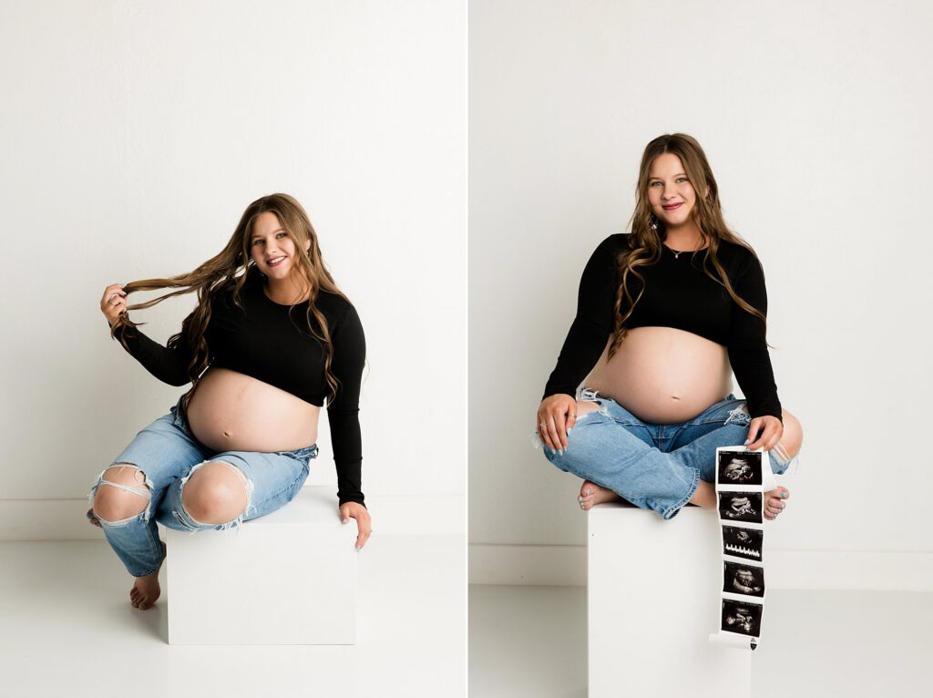 Portraits of a pregnant mama in the studio.