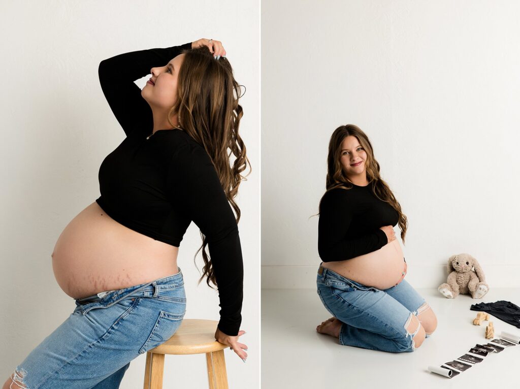 Portraits of a pregnant mama, sitting on the floor,