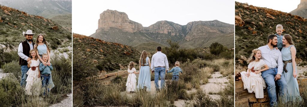 Family session of four holding hands with their back turned to the camera. Captured by Lubbock Family Photographer, Mary Wiebe. 