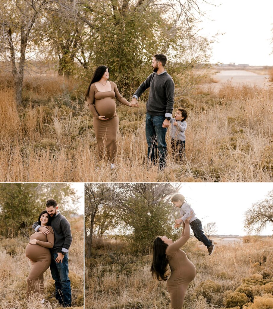 Pregnant mom is holding her little boy in the air. Maternity photography in Lubbock, Texas by Mary Wiebe. 
