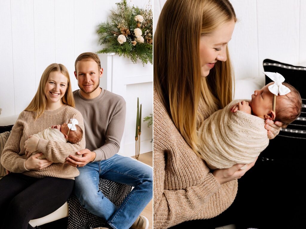 Mom is holding her baby close in this newborn session. 