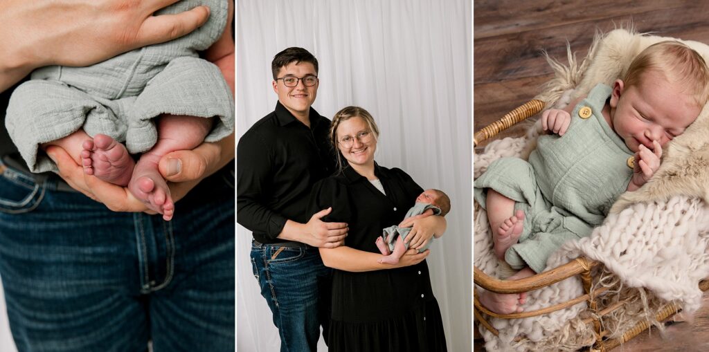 Mom and dad are holding thier baby during this Lubbock Newborn session. Captured by Mary Wiebe Photography. 