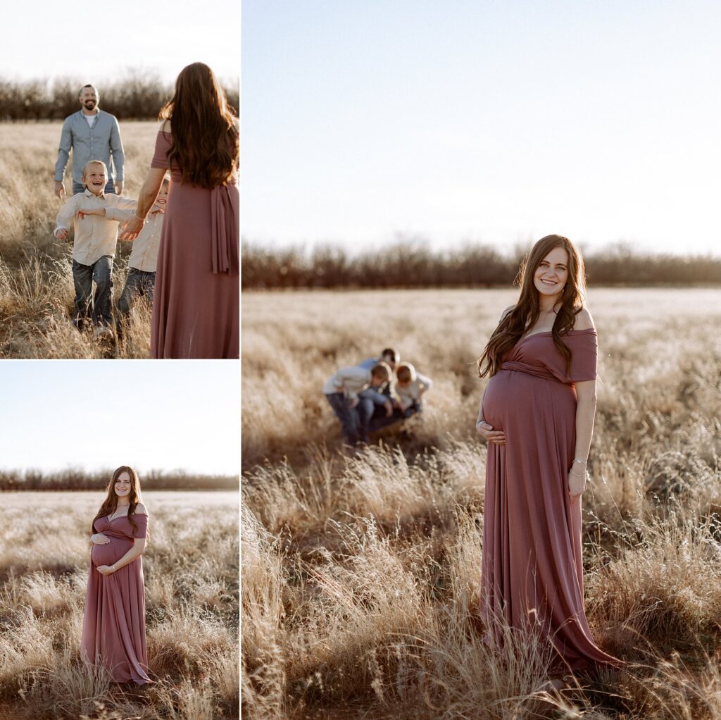 Mom is in this photo holding her beautifully round pregnant belly during this maternity session.