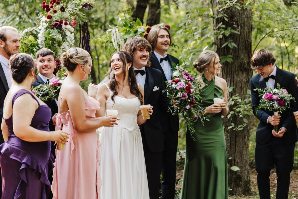 Wedding party laughing together at a Merrick Hollow Wedding venue in Oklahoma