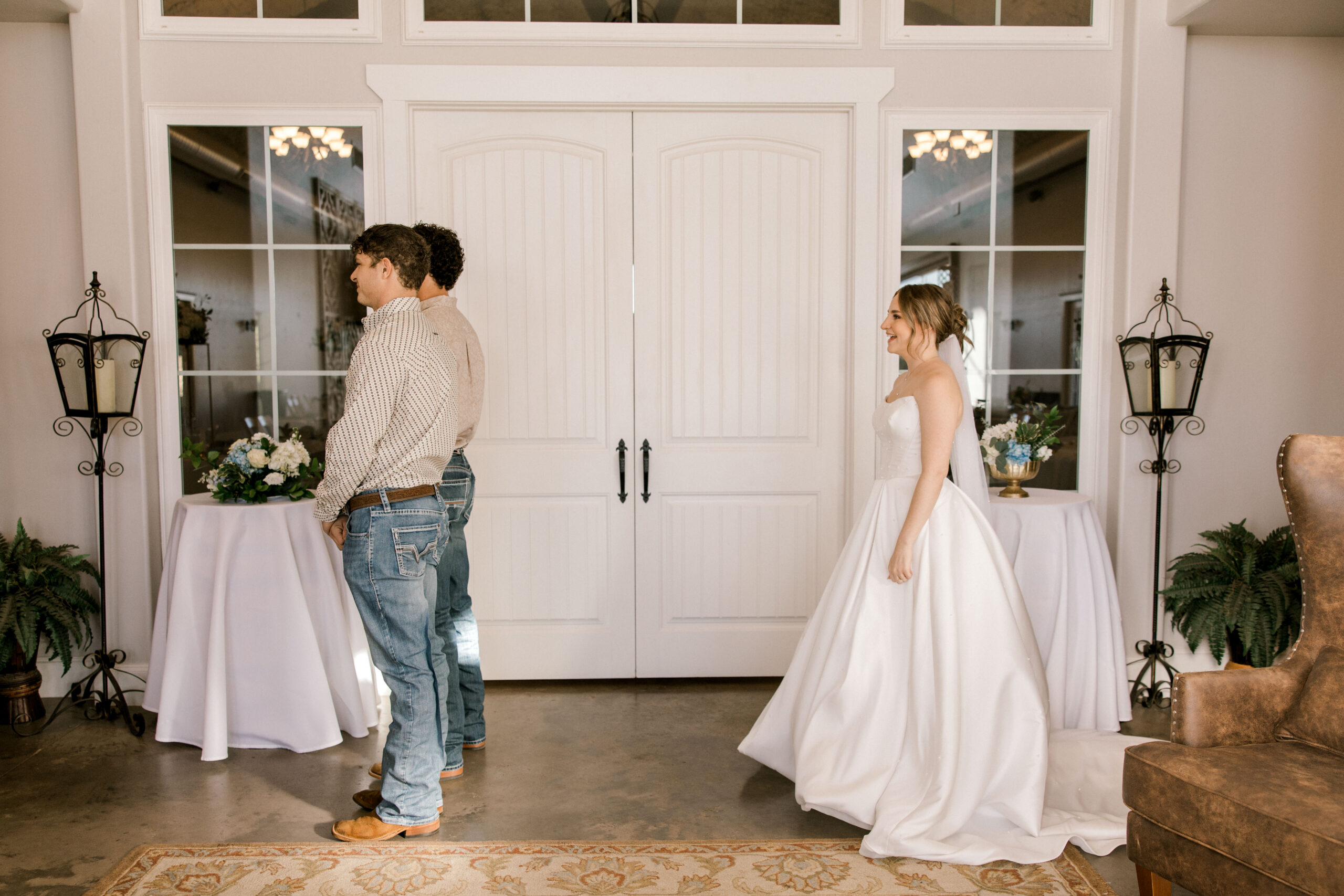 first look with brides brothers