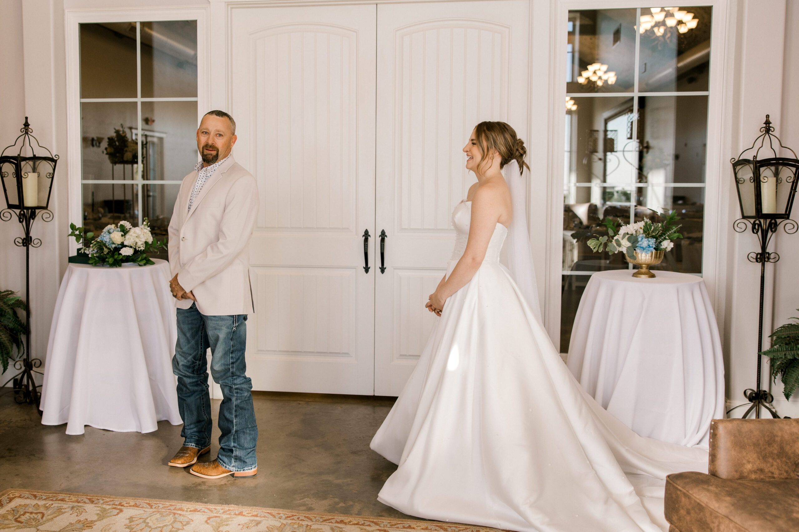 first look with bride and her dad