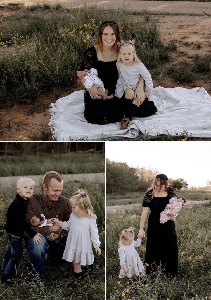 Lubbock Newborn Photographer, Mary Wiebe, captured this mom holding her two daughters on a white blanket. 
