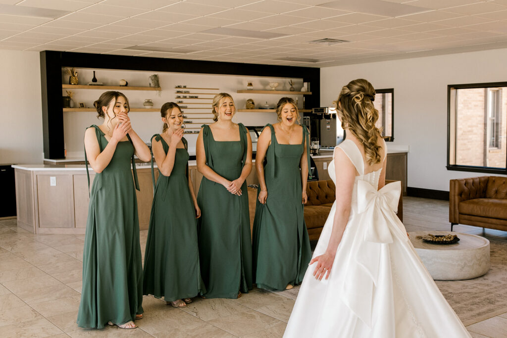 First look with bridesmaids.