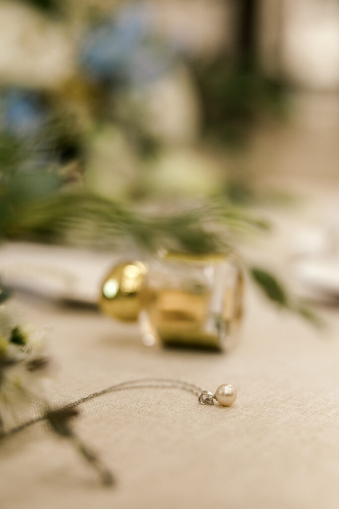 Detail shot of the necklace the bride will be wearing for the day.