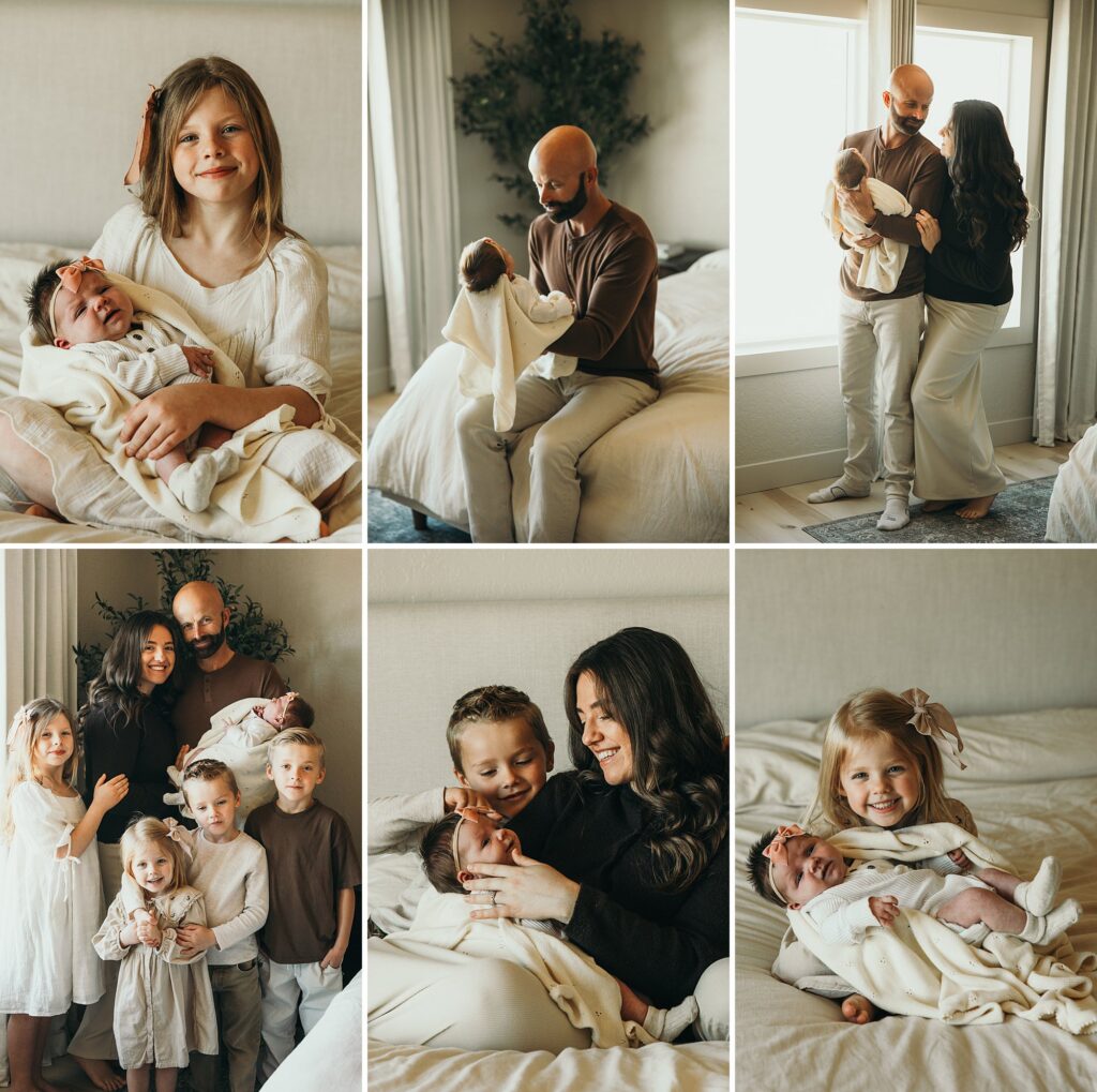 Big sister is holding her newborn sister. Captured by Mary Wiebe Photography.