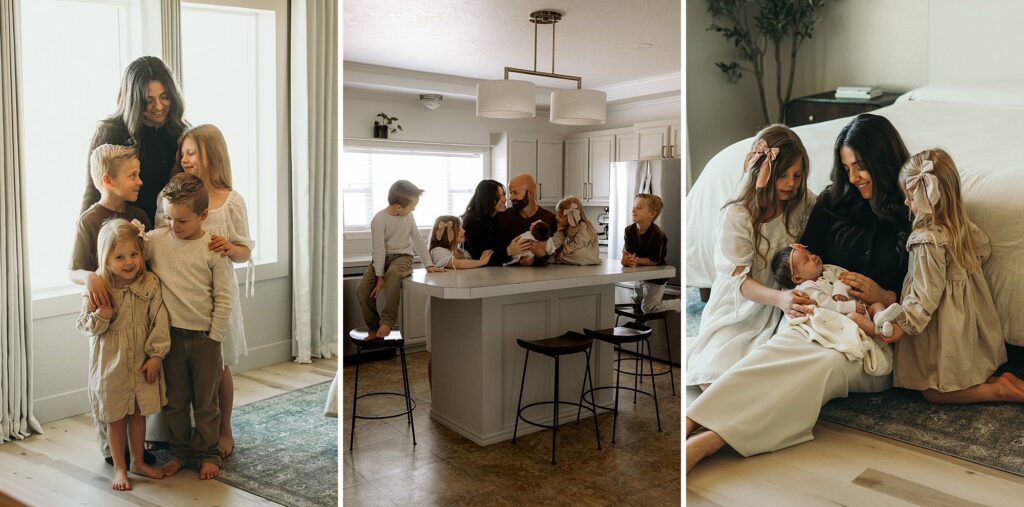 Family is gathered in the kitchen for this newborn session. Lubbock newborn photographer, Mary Wiebe captured this.