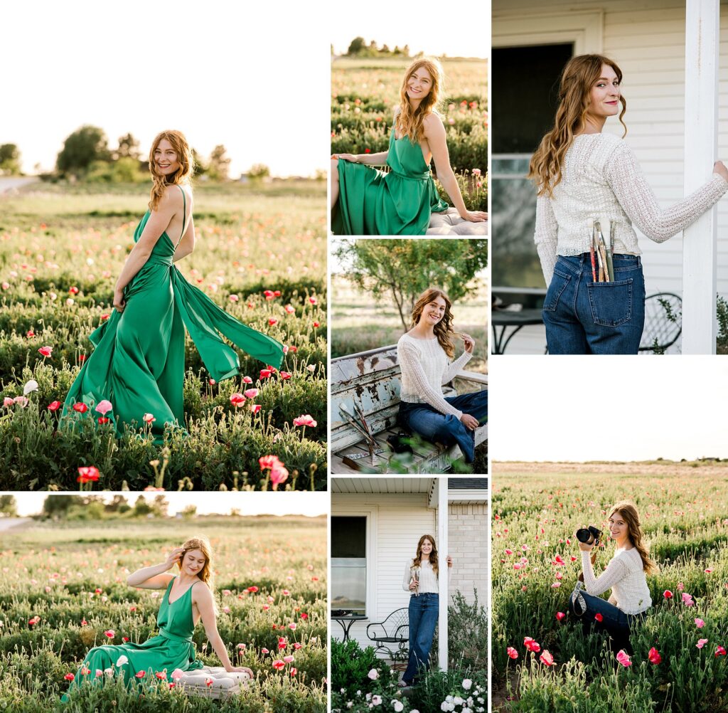 Spring senior session with a young lady in a beautiful flower field. Captured by senior photographer, Mary Wiebe. 
