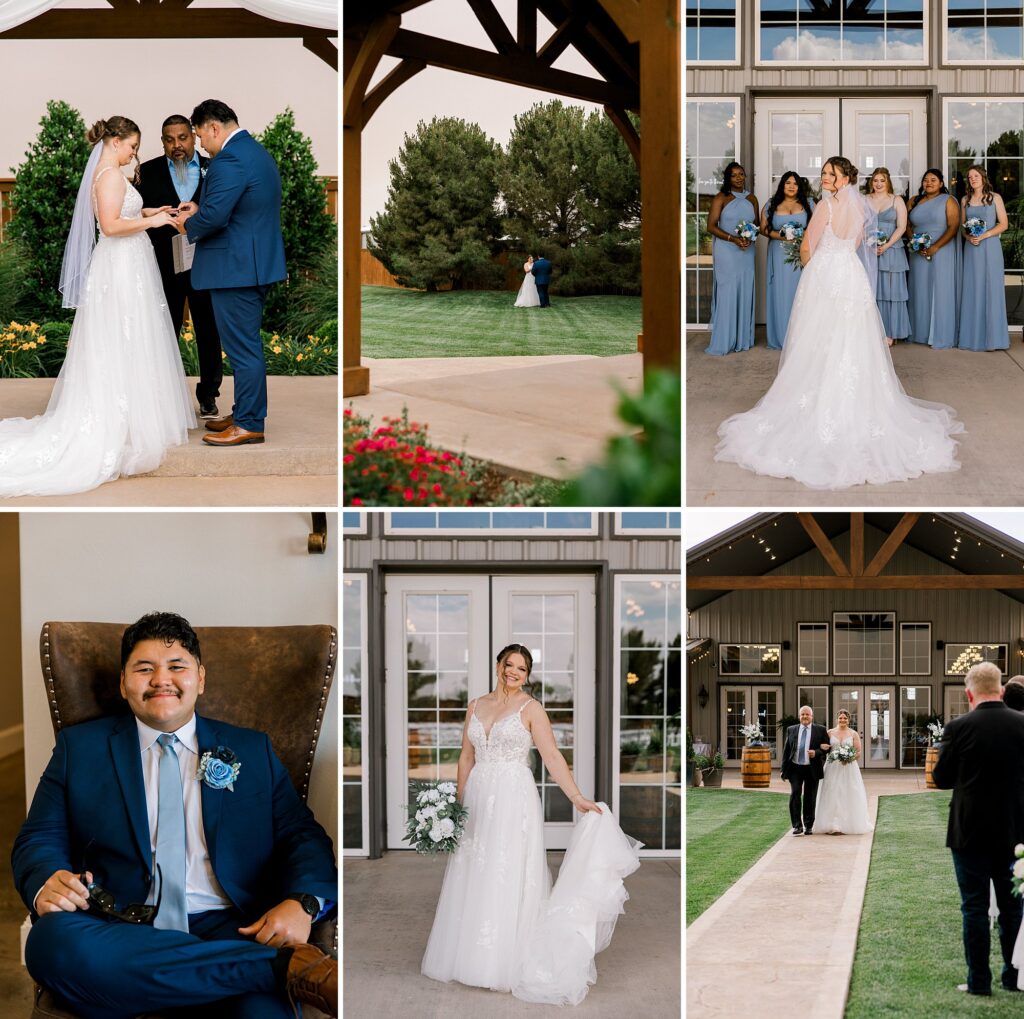 Bride and groom are exchanging rings during the ceremony. Captured by Lubbock wedding photographer, Mary Wiebe. 