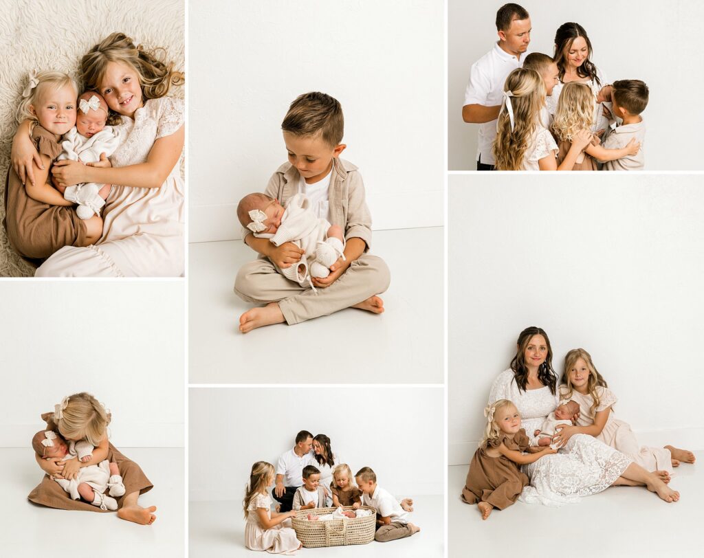 Newborn sister and her entire family of 7 are here in Mary Wiebe Photography's studio where she captured this newborn photography session.