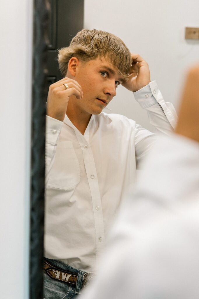 Groom getting ready for his wedding.
