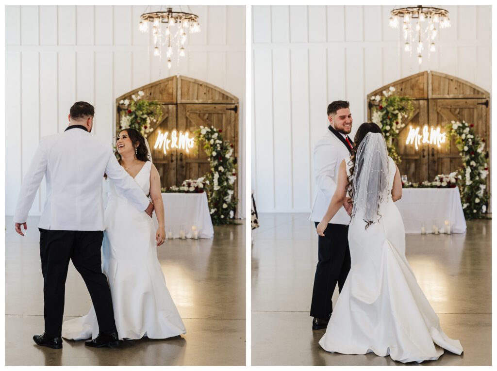 Bride and groom sharing first dance taken by Mary Wiebe Photography in Seminole, TX 