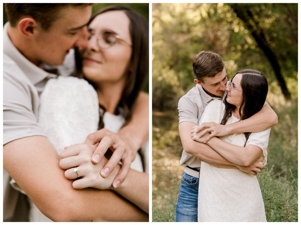 Couple hug and share an intimate stare during an session in Lubbock, TX
